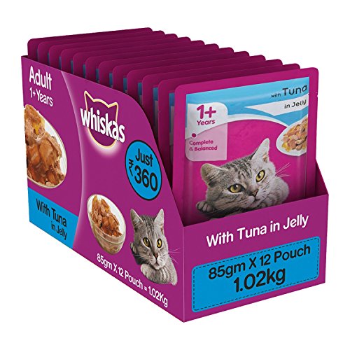 Whiskas Wet Meal Adult Cat Food, Tuna in Jelly, 85g (Pack of 12)