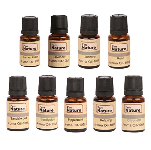 Pure Source India Good quality 9 In one aroma oil pack (Lemon Grass , Lavender , Jasmine , Rose , Citronella , Eucalyptus, Peppermint ,Sandal Wood , Relaxing 10 ML each )