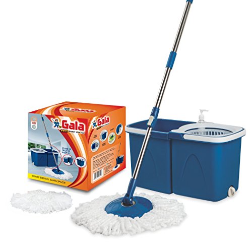Gala Twin Bucket Spin Mop with 2 refills and 1 liquid dispenser (Blue)