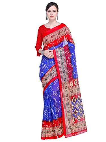 ISHIN Blue Printed Bhagalpuri Silk Saree