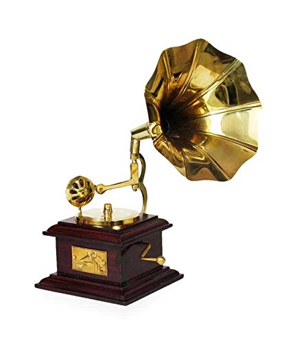 MA Design Hut Decorative Gramophone for Home Decor Showpiece  –  20 cm(Brass, Wooden, Yellow, Brown)