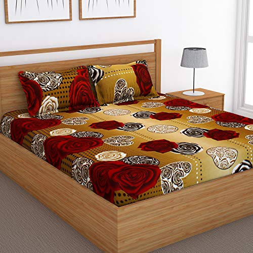 Story@Home 120 TC Vivid Roses Cotton Double Bedsheet with 2 Pillow Covers – Cream