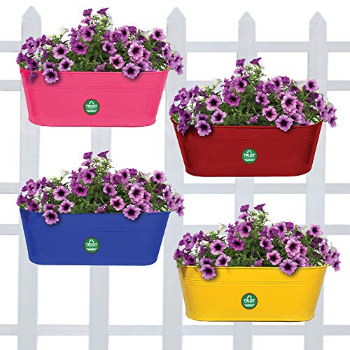 Trustbasket Set Of 4 – Oval Railing Planter – (Magenta,Blue, Red And Yellow)