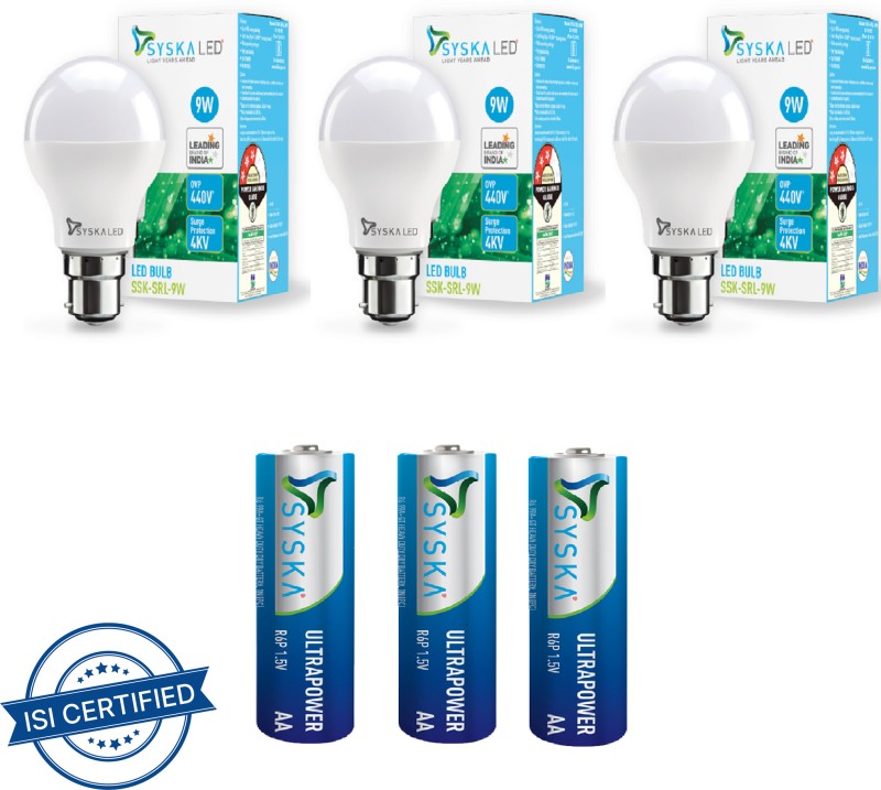 Syska Led Lights 15 W, 9 W Standard B22 LED Bulb(White)