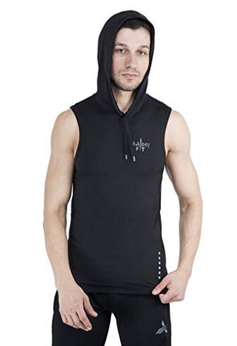 AARMY FIT Sleeveless Hoodie Vest Polyester for Men (Multicolor) Black