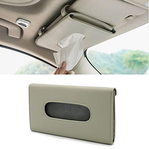 Automaze Car Sun Visor Armrest Headrest Seat Tissue Napkin Box Holder, Interior Car Accessories (Light Beige Plain, Sun Visor Type)