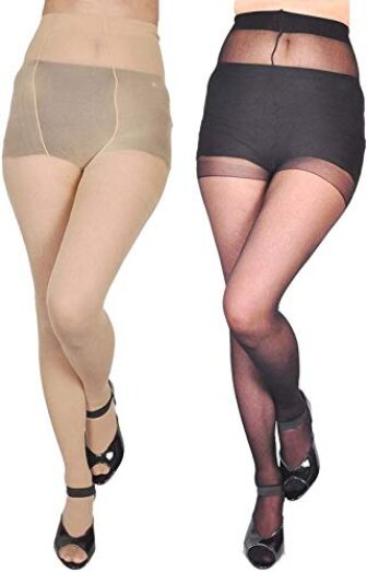 Brachy Women's Pack of 2 (Skin,Black) Pantyhose Stocking/Suspender, High Denier Soft &...