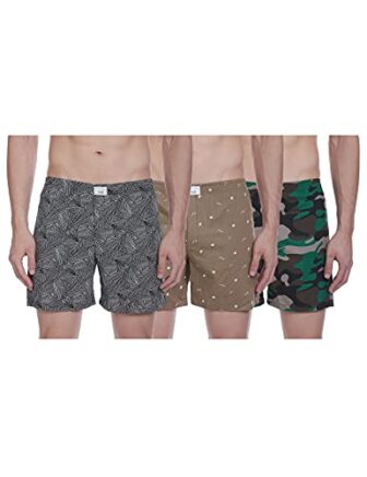 DIVERSE Men's Opaque Printed Boxer Shorts (DCMBS01SC14L34-265_Black, Brown, Green_M)