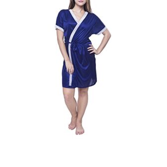 Fashion Xposed Women's Satin Robe with Lingerie Set (PARENTSKU3PCS-New, Blue, Free Size)