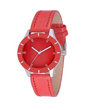 FOSSEL Women Red Strip Red Dial Wrist Analog Watch for Girls