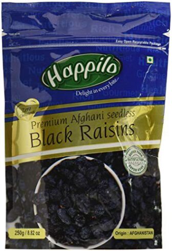 Happilo Premium Afghani Seedless Black Raisins, 250g (Pack of 2)