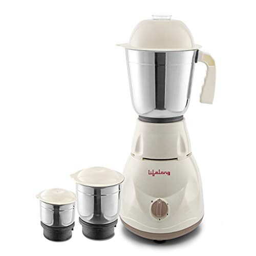 Lifelong Power Pro LLMG02 Mixer Grinder, 500W, 3 Jars (White/Brown)