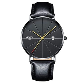 NIBOSI Analogue Leather Band Men's Watch(Black Dial Black Case and Black Colored...