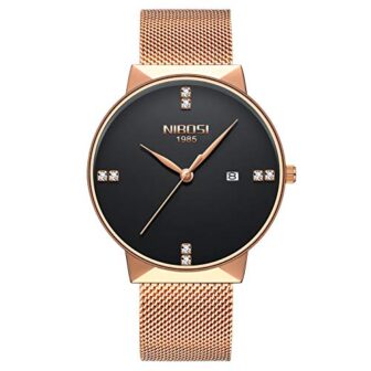 NIBOSI Analogue Men's Watch (Black Dial Rose Gold Colored Strap)