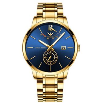 NIBOSI Analogue Men's Watch (Blue Dial Gold Colored Strap)