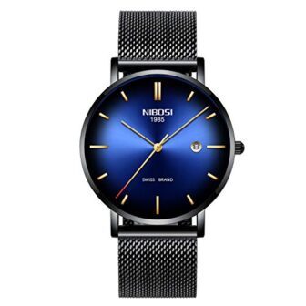 NIBOSI Mens Analogue Mesh Band Top Brand Business Quartz Mens Watch (Blue...